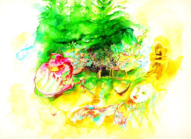 Kirsten K&ouml;tter: Kleiner Feldberg, Sommer 2004, Aquarell, 30 &times; 40 cm