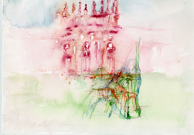 Kirsten K&ouml;tter: Biebrich Schloss, Wiesbaden, 2006, Aquarell, 17 &times; 24 cm