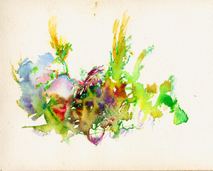 Automatisches Malen / Automatic painting - Kirsten K&ouml;tter: 2007, im Atelier als Geschenk, Aquarell, 17 &times; 24 cm