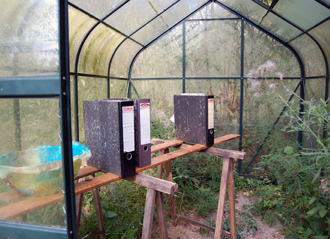 Kirsten K&ouml;tter: Organisches Archiv, 2012, Installation auf dem Waldgrundst&uuml;ck.