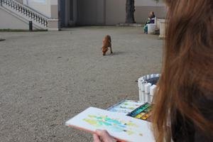 Foto zu Kirsten K&ouml;tter: Site-specific painting, K&ouml;rnerpark, 02.03.2014, gegen 15.00, 52° N / 13° O, Aquarell, 17 x 12 cm