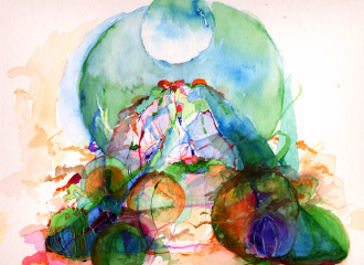 Kirsten K&ouml;tter: Buddha, 2004, Aquarell, 30 x 40 cm, konstruieren und konstruieren, Curator's Novel, 2011