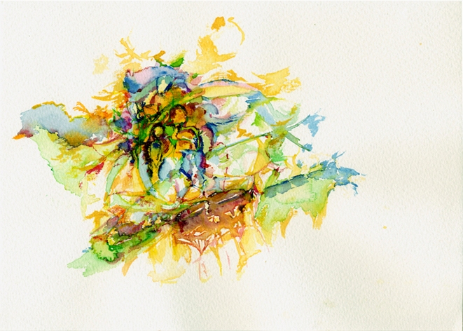 Kirsten K&ouml;tter: Site-specific painting, Malerei vor Ort, Israel, Kibbuz Lotan, 22.12.2008<br>Aquarell, 17 &times; 24 cm