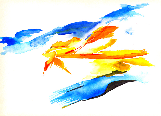 Kirsten K&ouml;tter: Site-specific painting, Malerei vor Ort, um 1991, Aquarell, 24 &times; 32 cm
