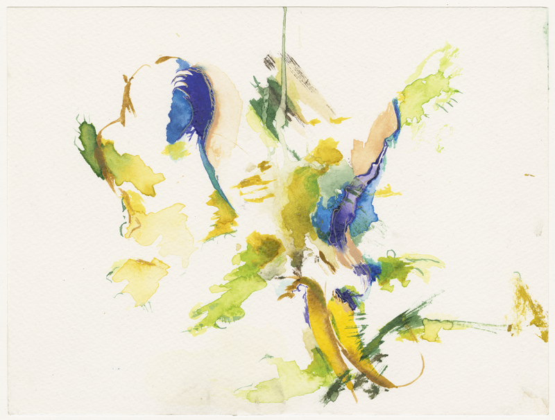 2003-05-07_1991_175_im-wind_lila-blau-gelb, early painted and finished May 2003, watercolour, 18 × 24 cm (Kirsten Kötter)