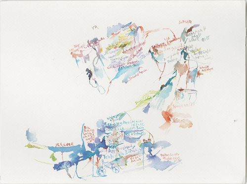 2018-05-03_11-15-vr-leben_vr-ar-computer-st9_12-30-open-schufa_data-collection_st2, re:publica 18, watercolour,
  24 × 32 cm (Kirsten Kötter)